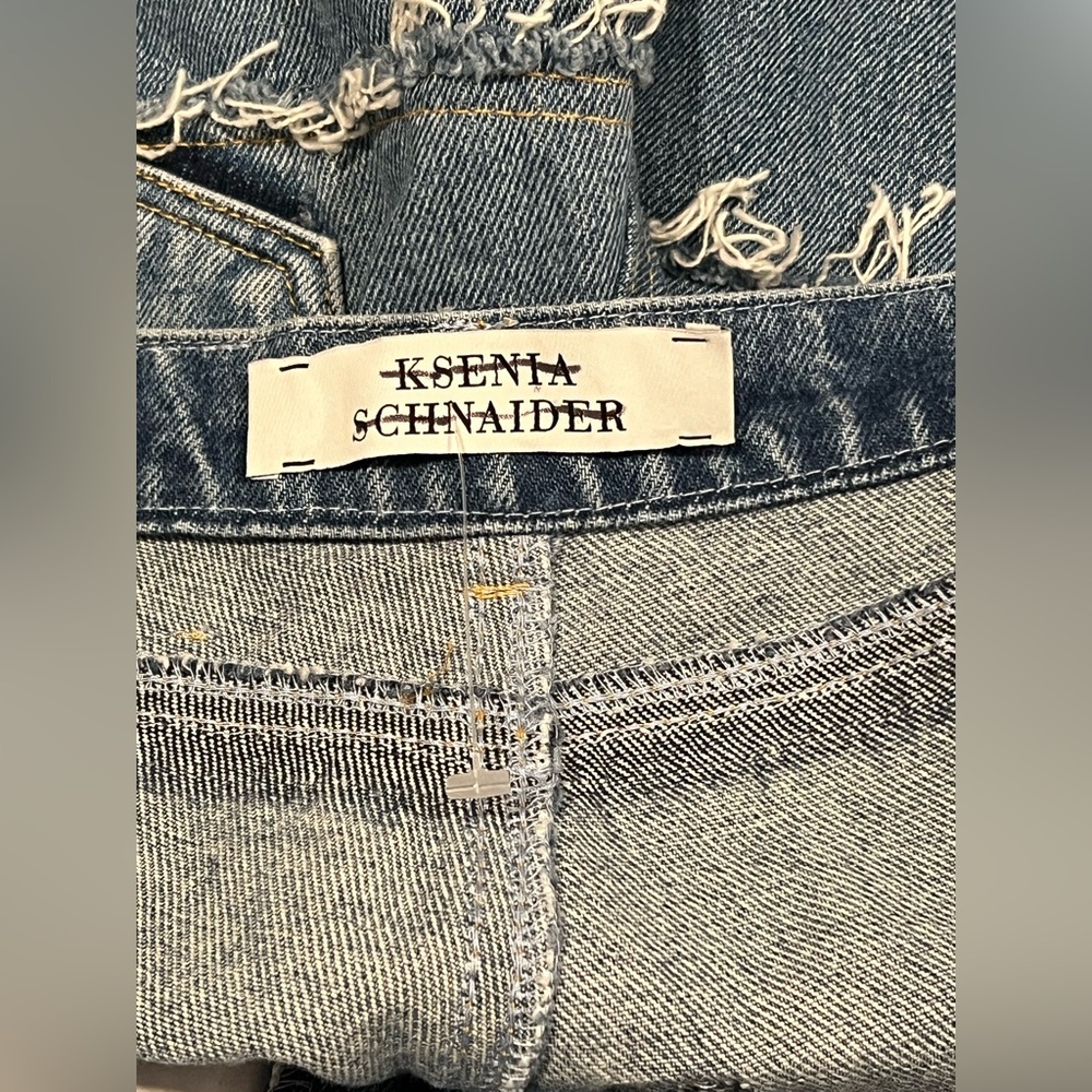 NWOT Ksenia Schnaider Shorts Womens Fringed Blue Denim High Waisted Size XL - Picture 13 of 15